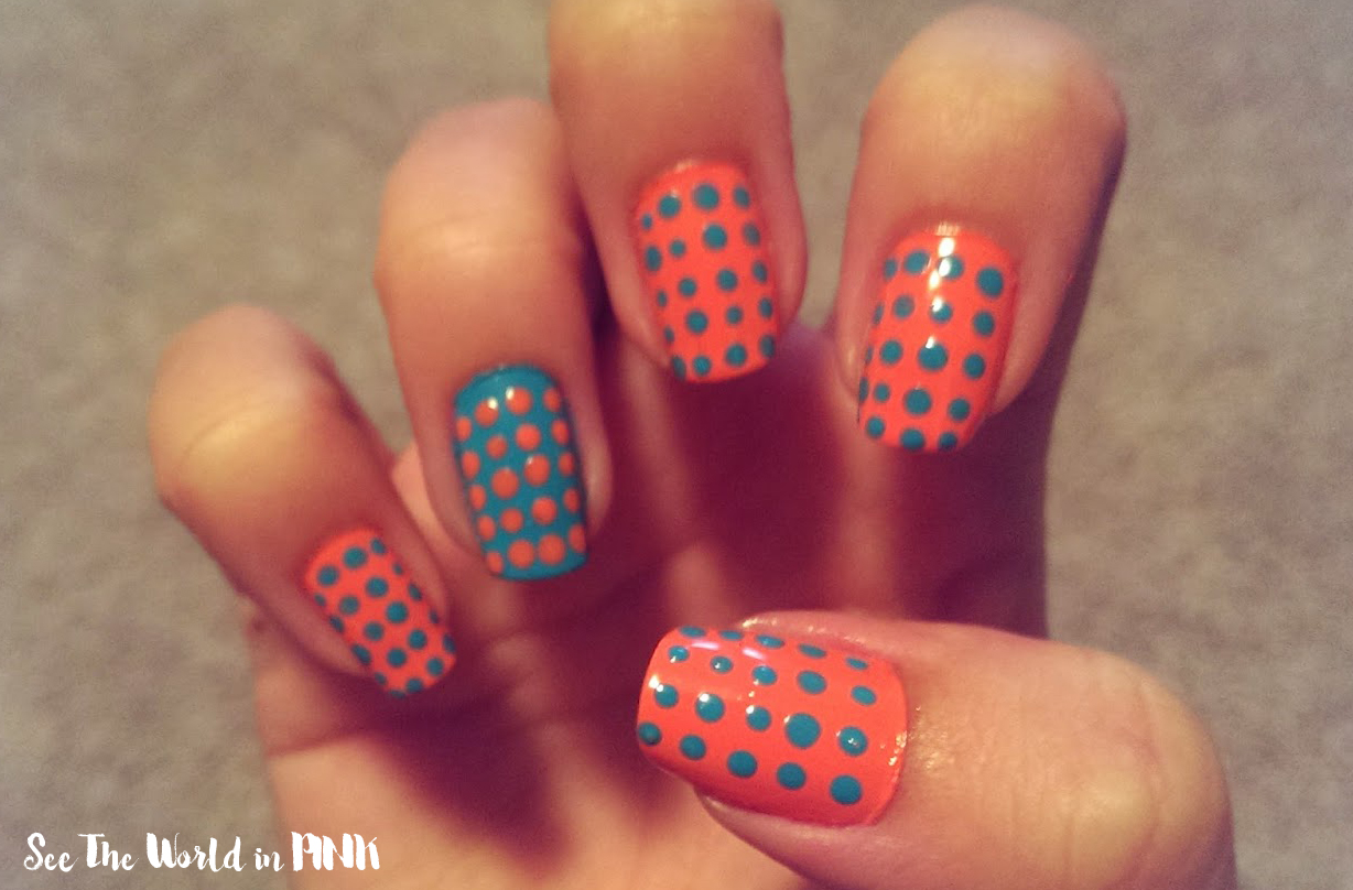 Manicure Monday (Coral and Teal Polka Dot Nails) and Monthly Pedicure ...