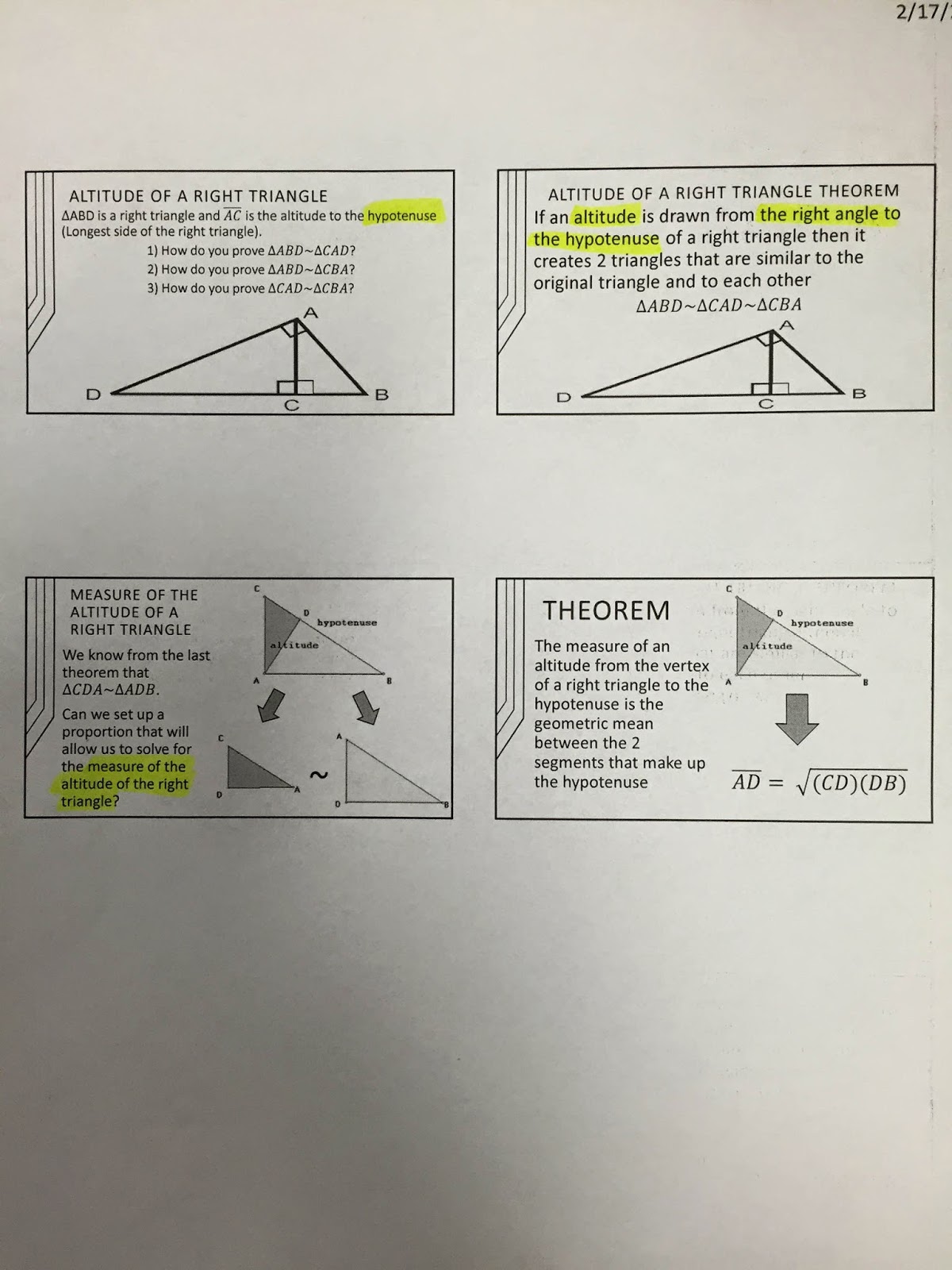 Honors Geometry - Vintage High School: Section 8-1: Geometric means