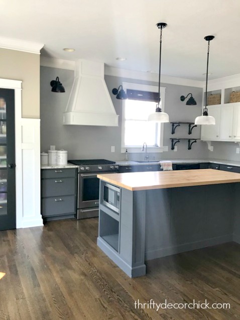 Gray and white kitchen cabinets 
