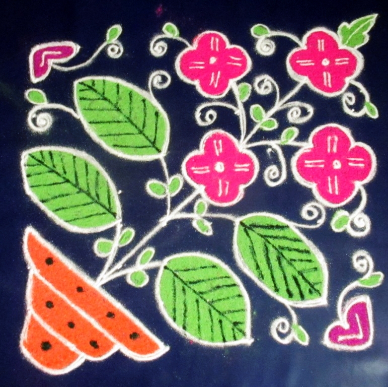 Flower pot kolam with dots