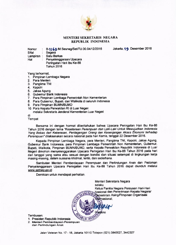 Surat Edaran Mensesneg Tentang Penyelenggaraan Upacara Peringatan Hari