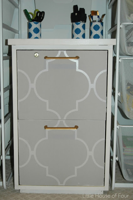 wallpapered file cabinet