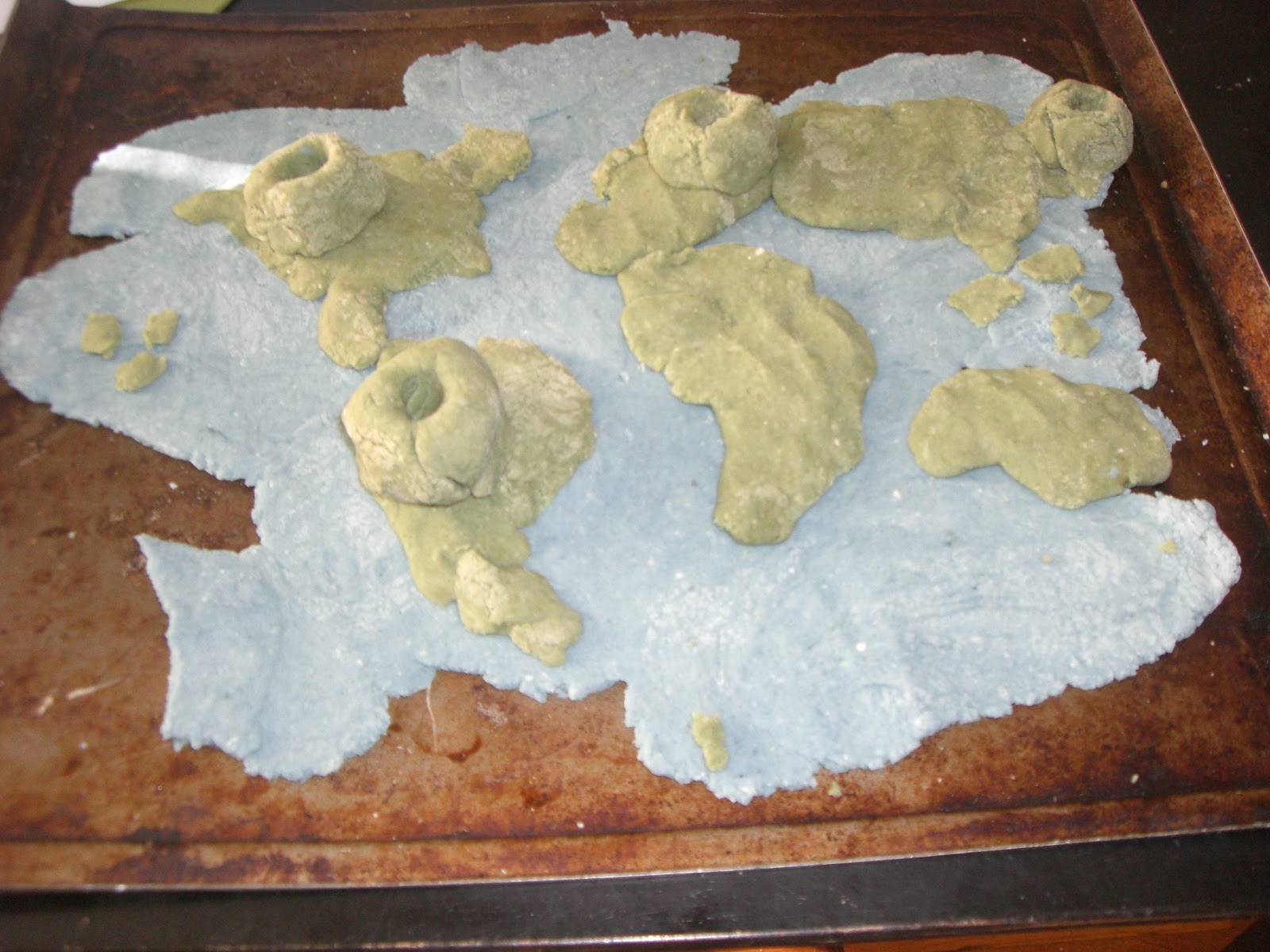 Mixing Playdough Volcano Extensions w/ Play Dough