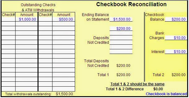 Checkbook Reconciliation Worksheet