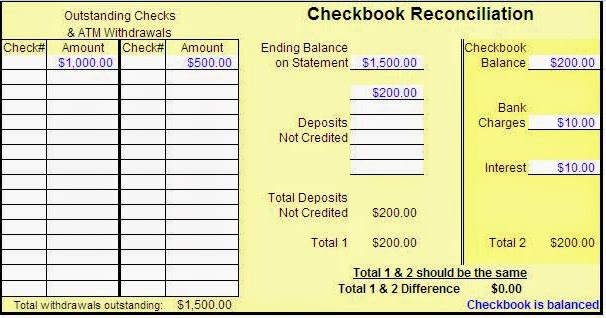 Checkbook Reconciliation Worksheet