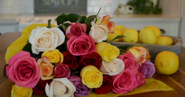 Rainbow Roses on a kitchen table