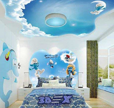 3d ceiling for kids room, 3d ceiling clouds mural for kids false ceiling