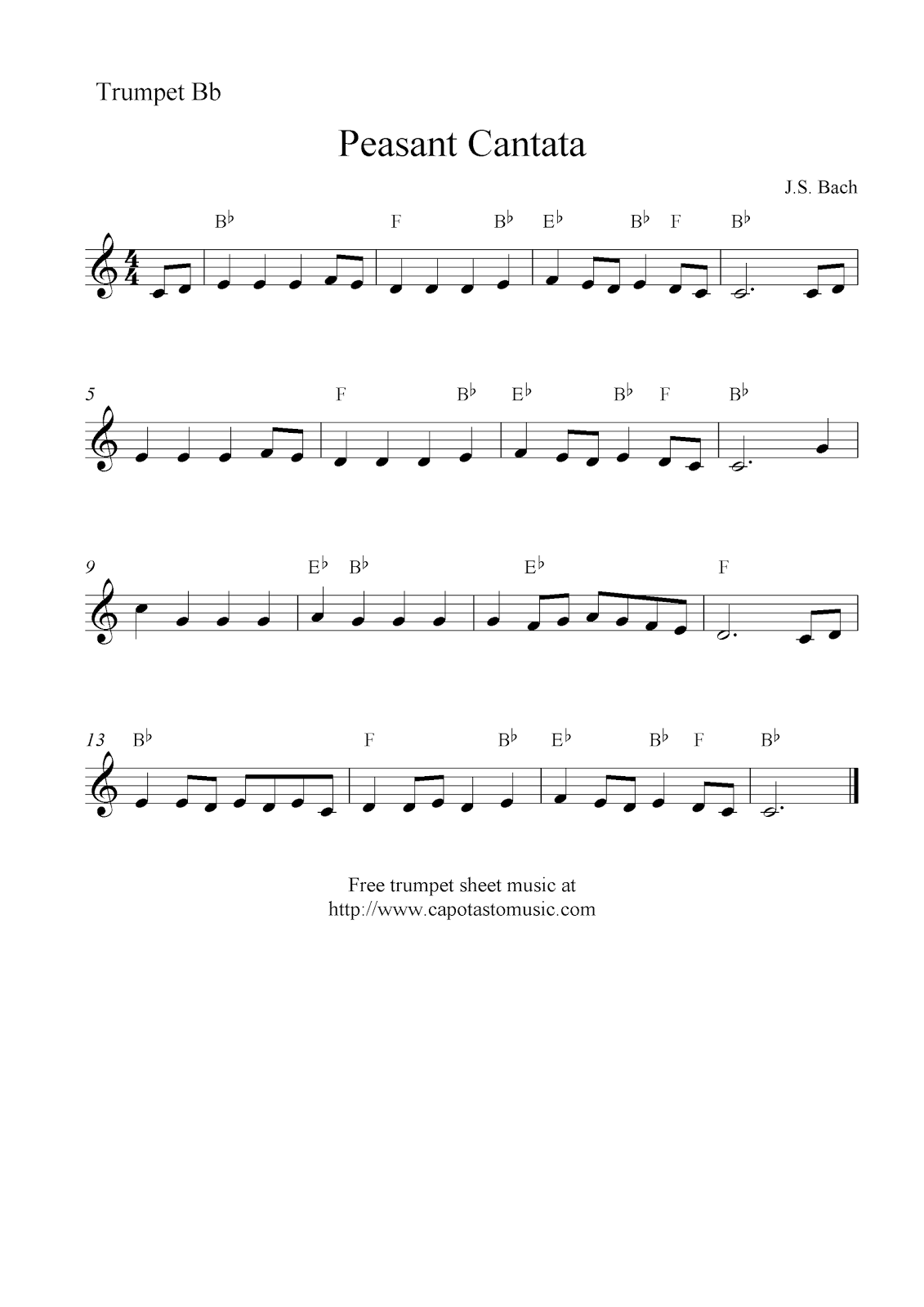 Peasant Cantata (Bach), free trumpet sheet music notes