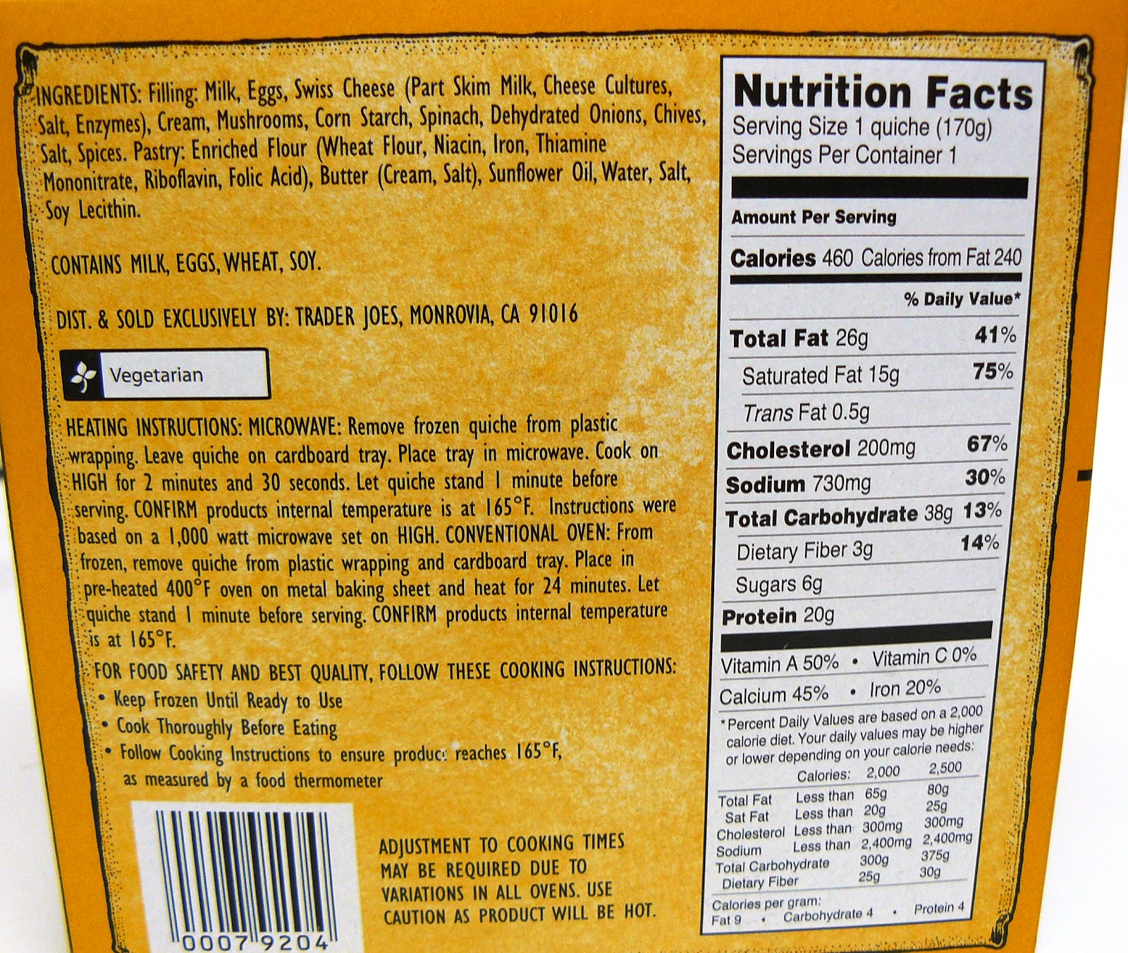 Meal Survivor Trader Joe's Spinach Mushroom & Cheese QUICHE