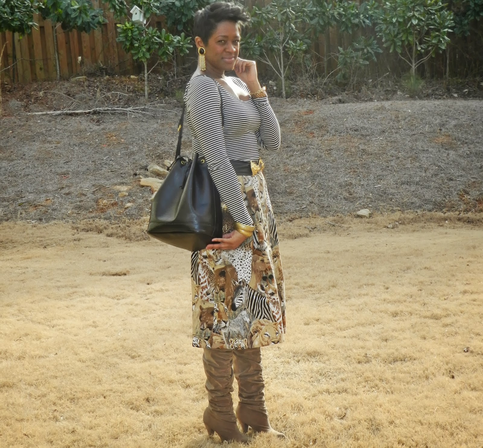 Thrifted Trends:: Animal Prints Skirt::Black and White Striped Top ...