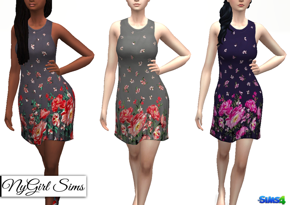 Nygirl Sims 4 Sleeveless Floral Bordered Dress