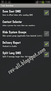 Menu pengaturan aplikasi android Text Bomber (rev-all.blogspot.com)