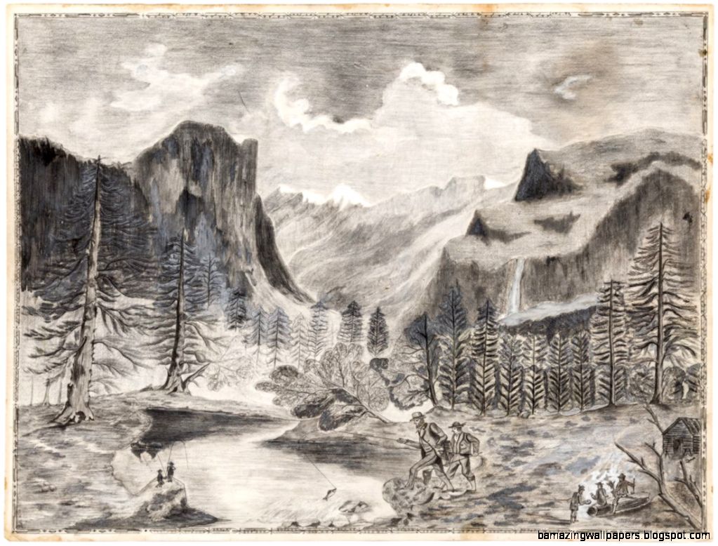 Primitive pencil drawing of Yosemite Valley  Lot 99
