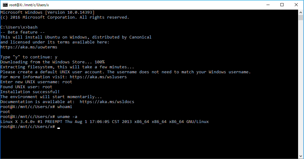 Install bash on windows 10