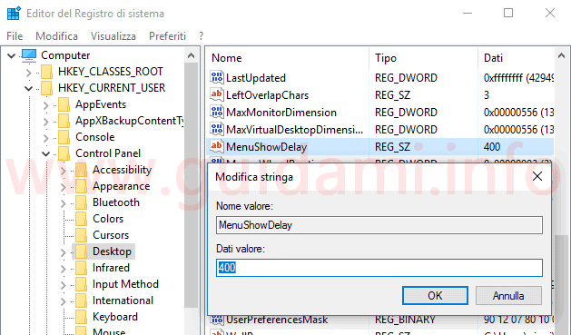 Windows 10 registro sistema modifica valore