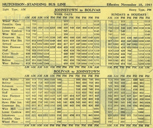 Vintage Johnstown Johnstown Bus Schedule 1943