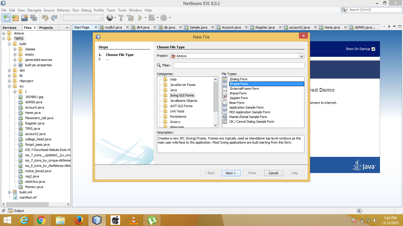 netbeans java swingSwitching between frame by clicking on button