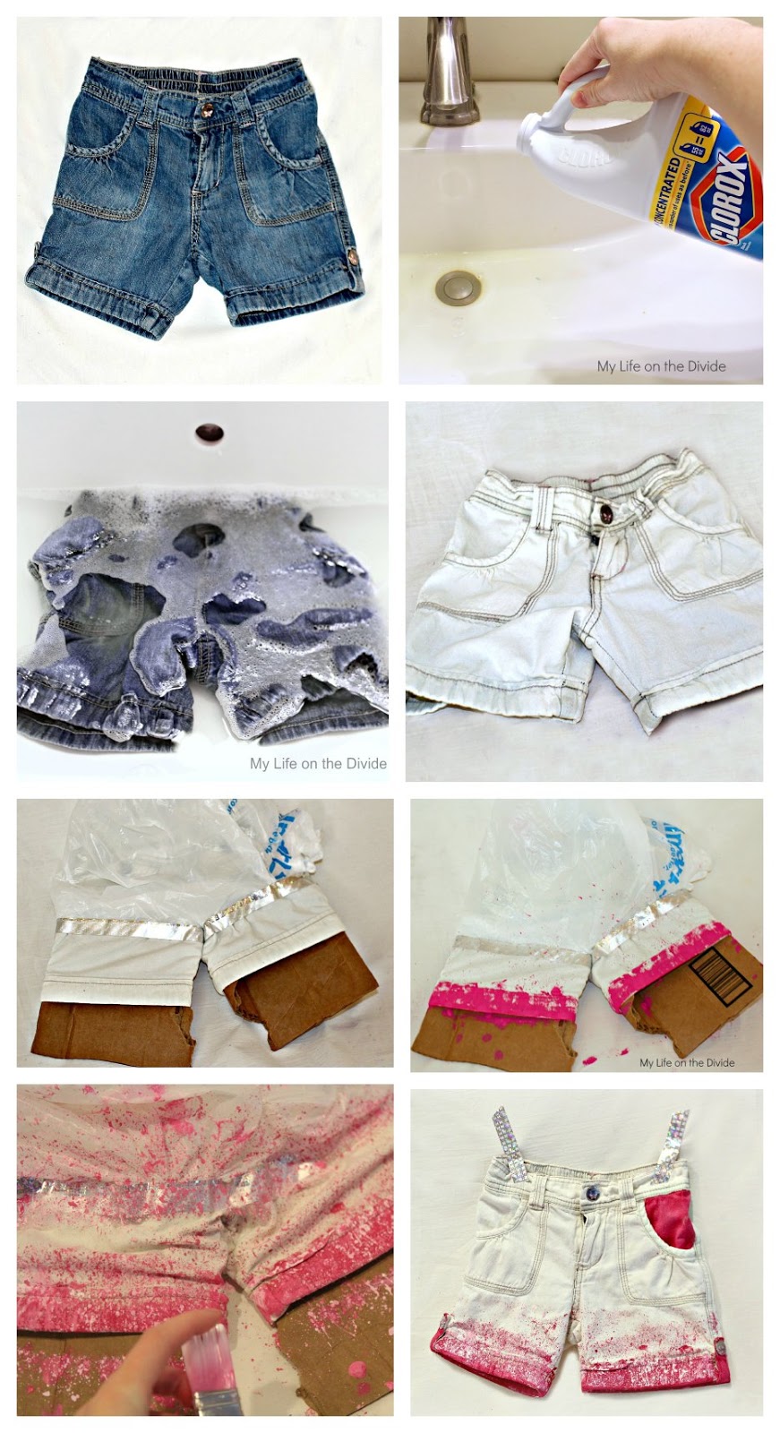 My Life on the Divide DIY Splatter Painted Denim Shorts for Big Girls