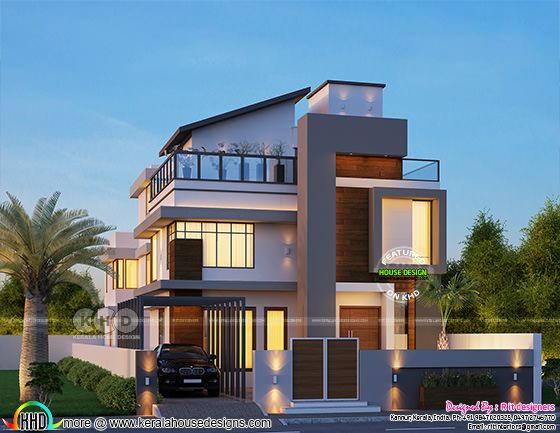 Luxury contemporary style 3 storied Kerala home design