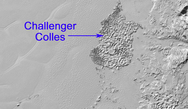 Challenger Colles - icebergs encalhados em Plutão
