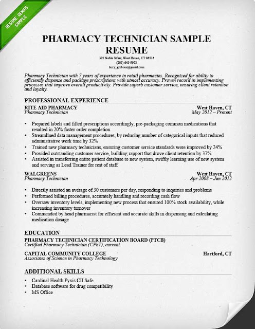 Pharmacy Technician Sample Resume | Sample Resumes