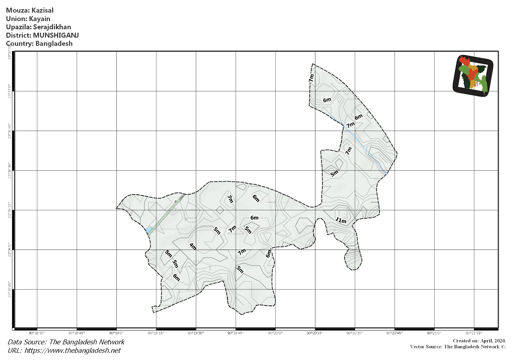 Map of Kazisal Mouza of Serajdikhan Upazila, MUNSHIGANJ, Bangladesh.