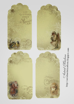 Etiquetas Navidad Retro Santa y pajaritos, para Imprimir Gratis. Etiquetas con forma de tarro.