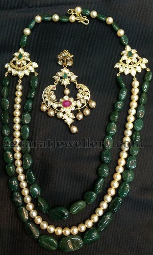 Laser Cut Emerald Beads Long Chain 