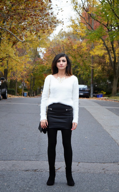 Lioness Fierce Style: My Style: Black Leather Skirt & White Sweater