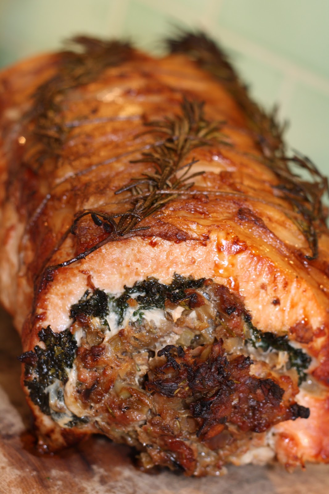 Turquoise Tile Kitchen Apple & Porcini Stuffed Pork Loin with Roasted