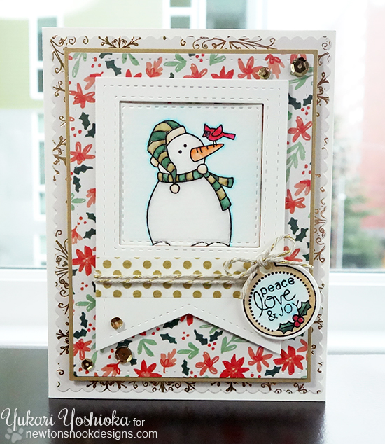 Sweet Snowman card by Yukari Yosioka | Jolly Tags stamp set by Newton's Nook Designs #newtonsnook