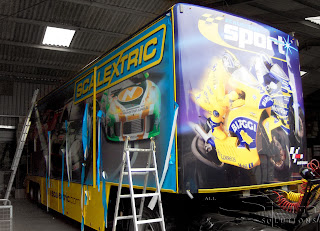 Photograph of Hornby lorry with full colour printed graphics being applied to the side of the lorry.