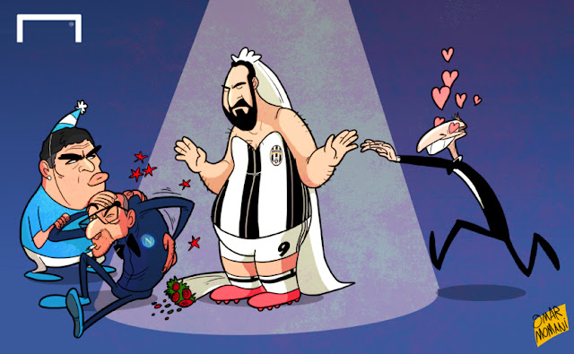 Higuain, Diego Maradona, Massimiliano Allegri, Maurizio Sarri cartoon