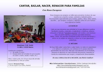 Rosa Zaragoza de nuevo en Madrid. Talleres para familias, mujeres y mamás y bebés. 3 y 4 de junio