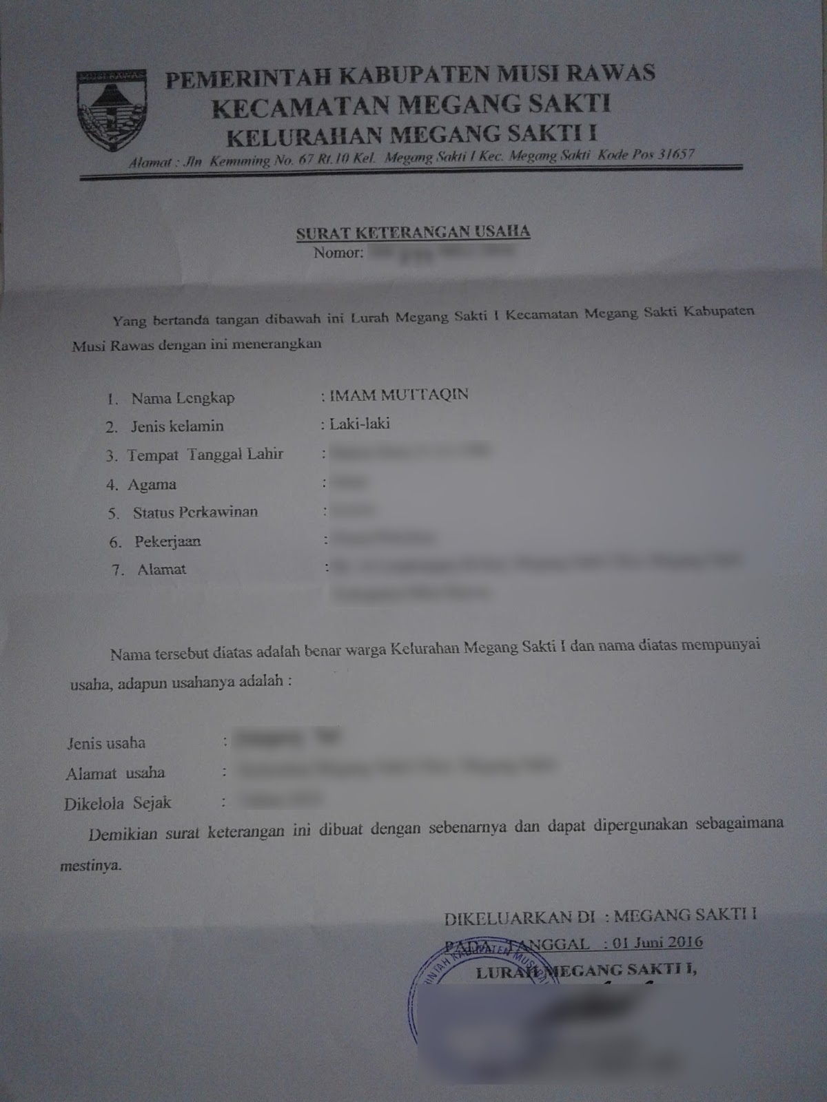 Contoh Surat Keterangan Usaha Dari Kelurahan Kades