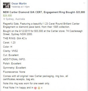 3 Former fiance of model Megan Irwin takes to Facebook to sell Cartier engagement ring he gave her