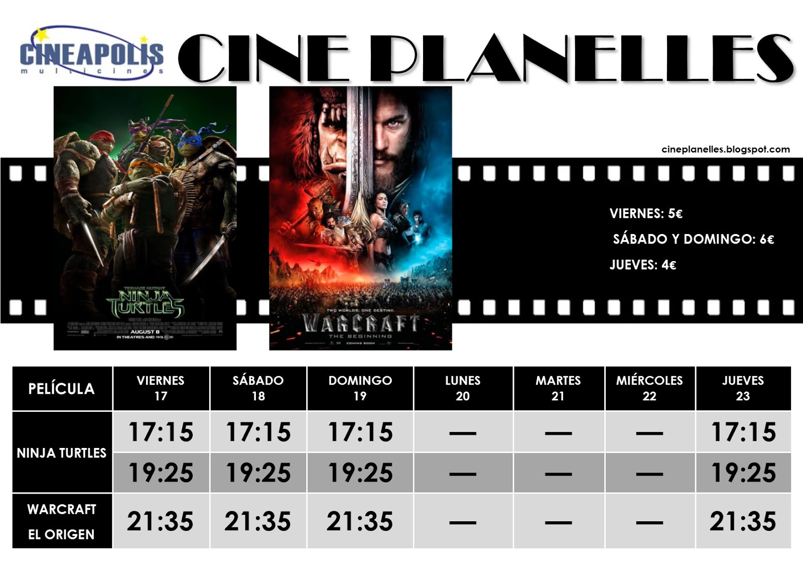 Horarios a partir del viernes 17 de Junio Horarios a partir del viernes 17 de Junio