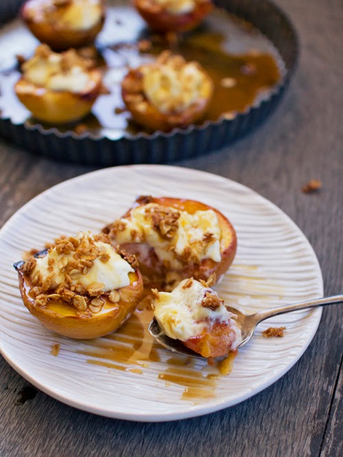 Baked Peaches with Mascarpone, Salted Caramel and Crumble Kitchen