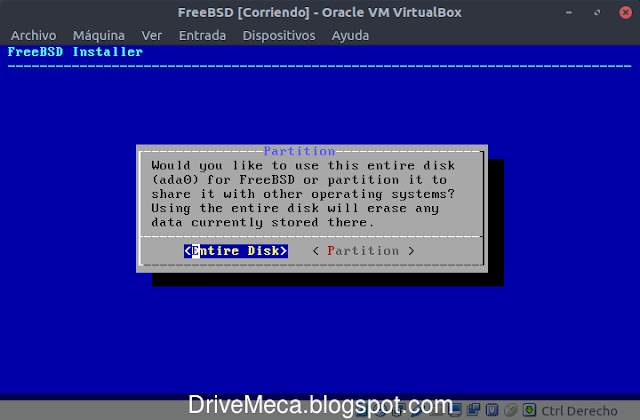 Usaremos todo el disco para FreeBSD Usaremos todo el disco para FreeBSD