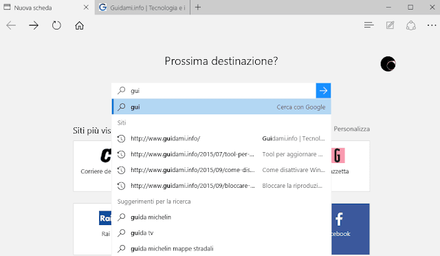 Mostra suggerimenti per la ricerca durante la digitazione Microsoft Edge