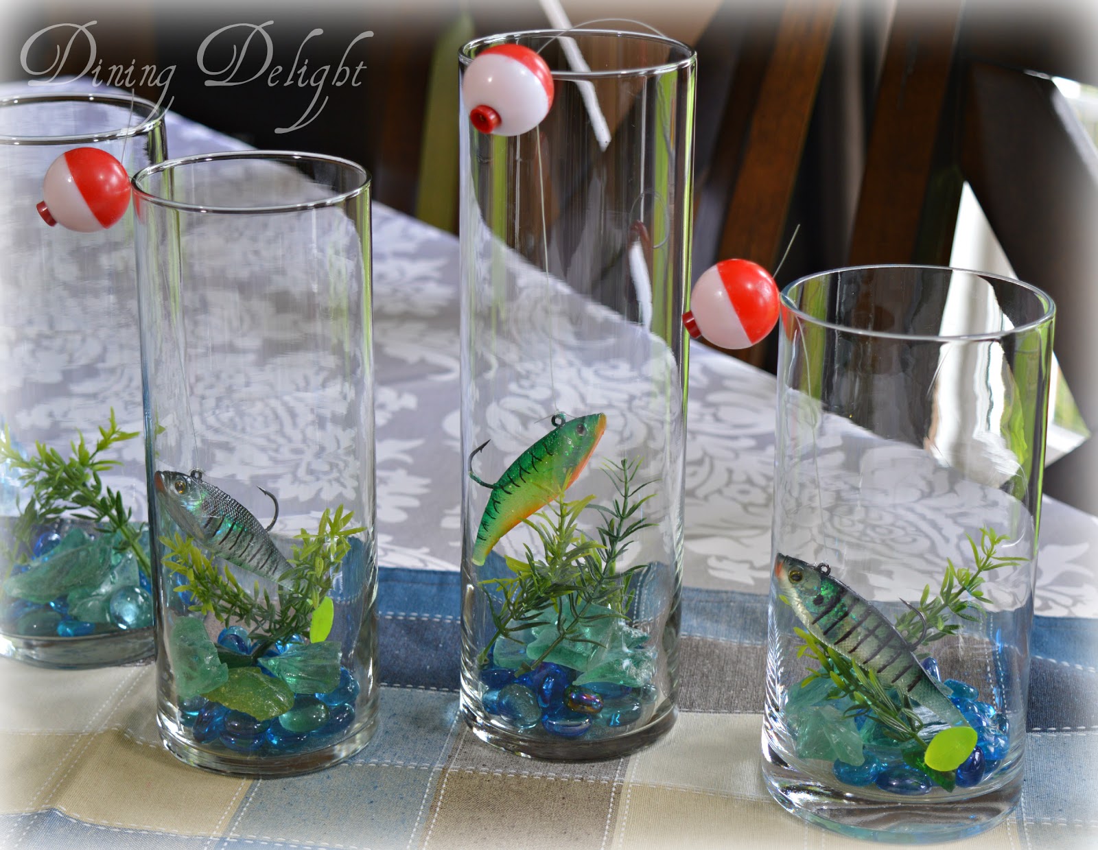 Dining Delight Fishing Centerpiece in Cylinder Vase