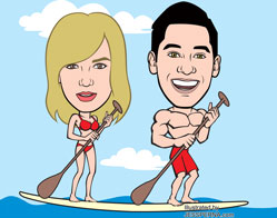 Couple on Paddleboard Caricature