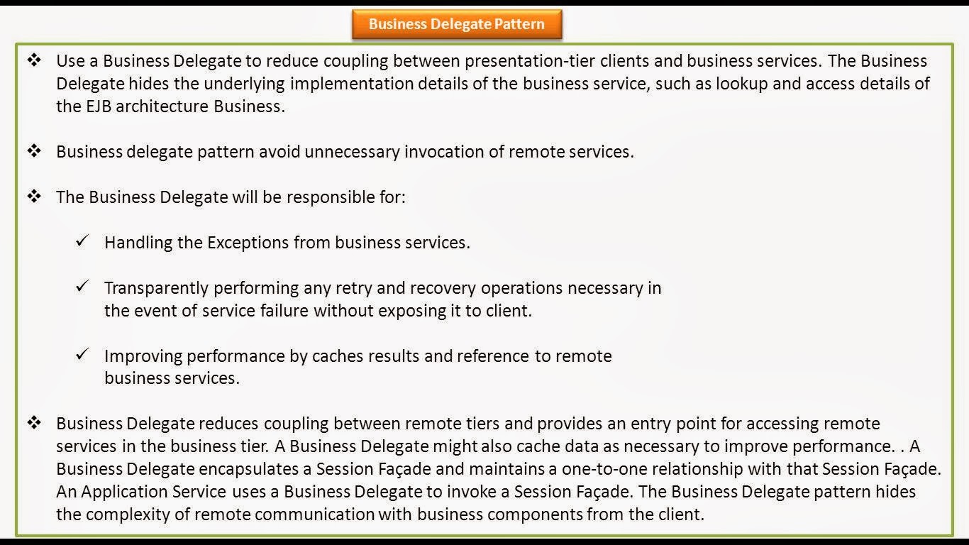 JAVA EE: Business Delegate Design Pattern - KeyPoints
