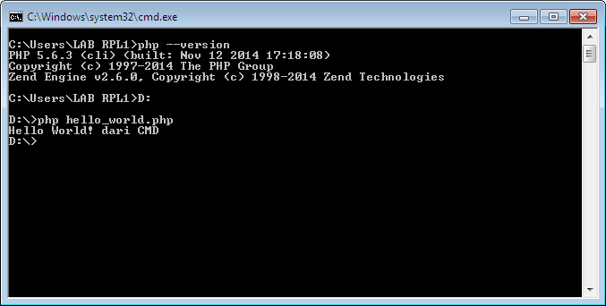 Percobaan eksekusi file php melalui CMD