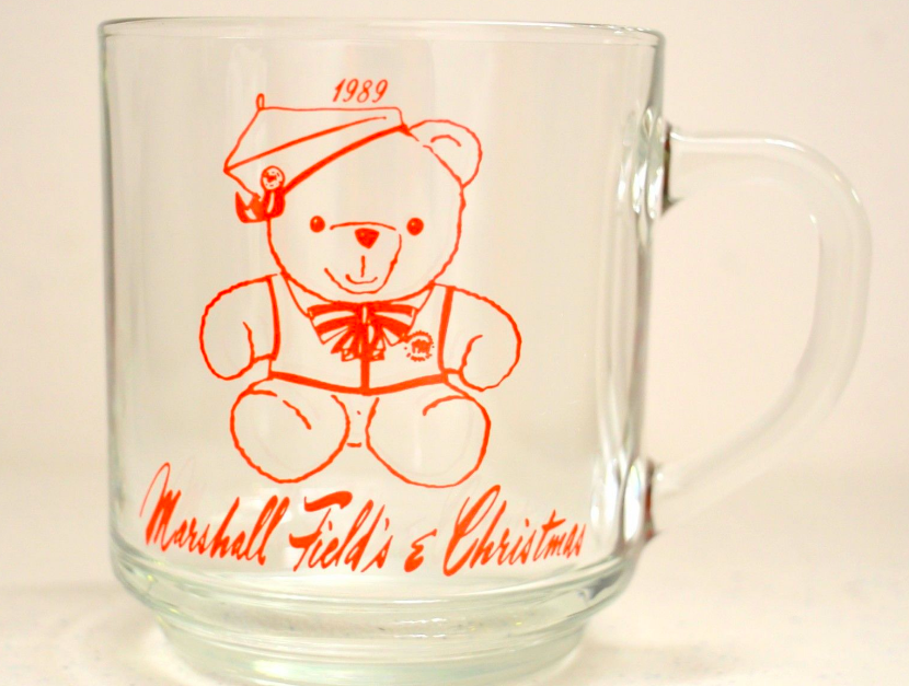 2005 Marshall Field's  SANTA BEAR  Glass Mug Unused! 