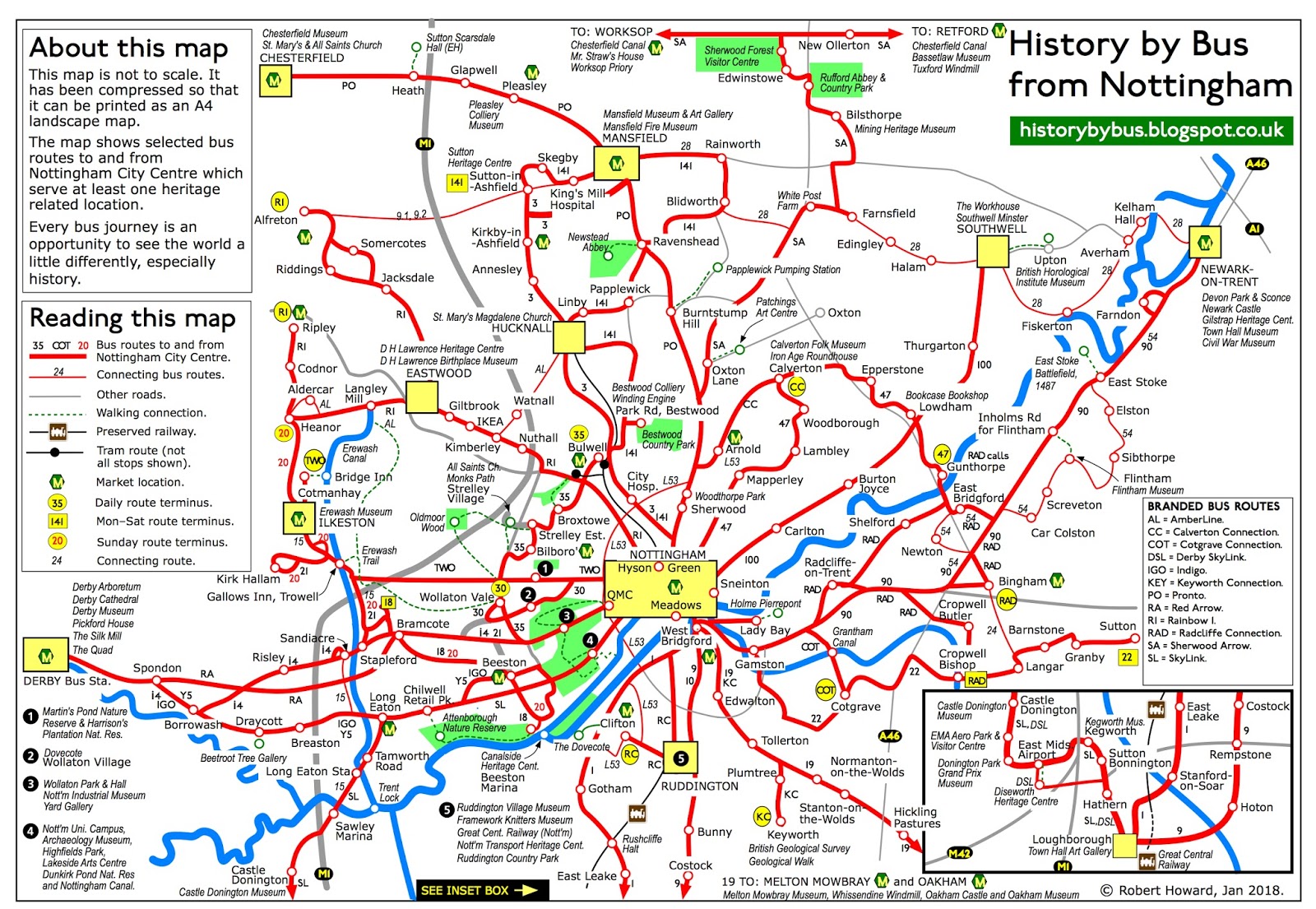 large coloured map NOTTINGHAM BUS MAP /& JOURNEY PLANNER August 2015.