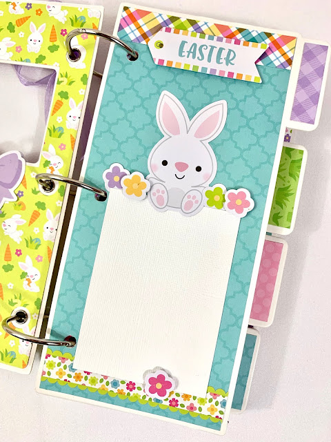 Easter scrapbook mini album page with bunny rabbit and flowers