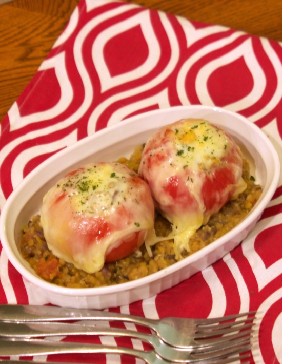 Featured Recipe | Easy Weeknight Red Lentil Stuffed Tomatoes from Lori's Culinary Creations #SecretRecipeClub #recipe #tomato #maindish