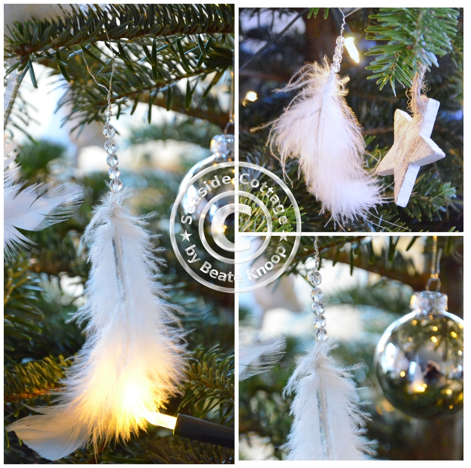 Unser Tannenbaum und ein Weihnachtsschmuck DIY aus Federn und Perlen